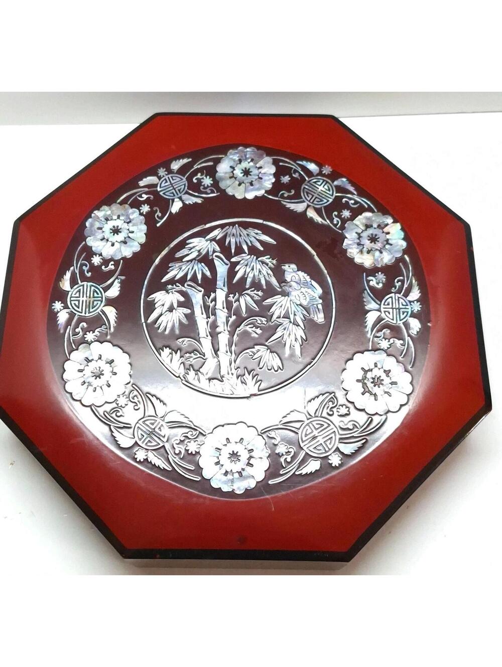 Chinese Rosewood Octagon Box With Mother Of Pearl Inlay